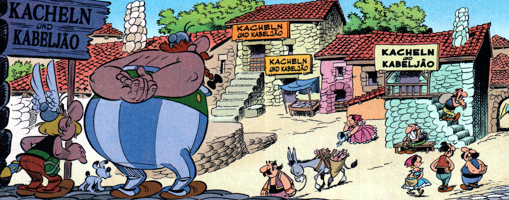 Geschäfte mit der Aufschrit kacheln und Kabeljau