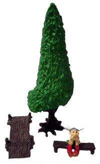 Asterix auf seiner Bank, eine kleine Br�cke und ein Baum