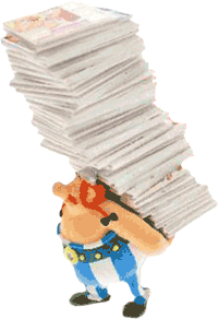 Obelix mit Bücherstapel
