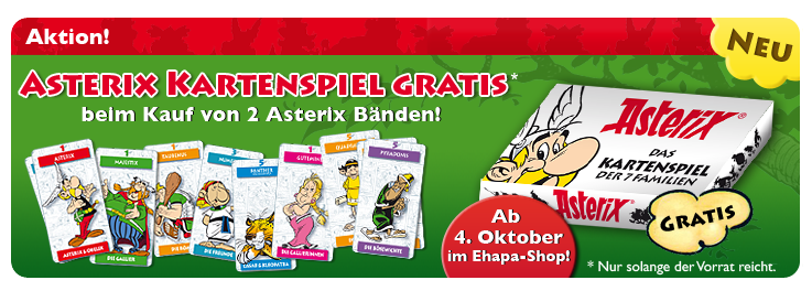Das Asterix Kartenspiel gratis im Ehapa-Shop beim Kauf von zwei Asterix Bänden.